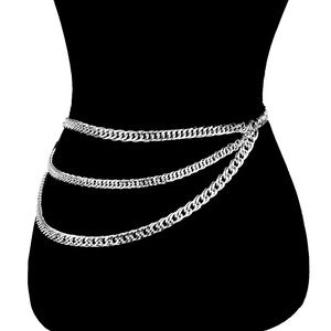 Silver Metal Chunky Draped Chain Adjustable Statement Belt